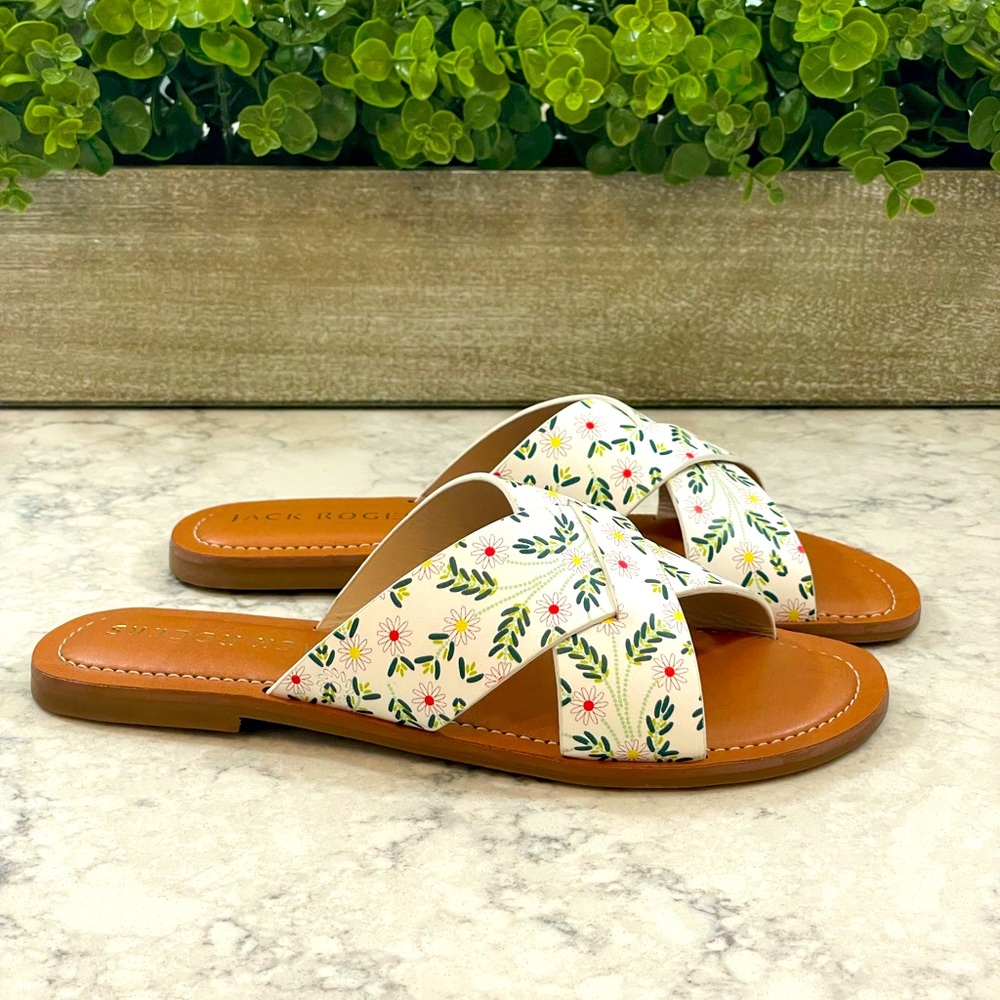 NIB Jack Rogers Slotted Daisy Print Sloane X-band sandal, Sizes 6.5 & 8